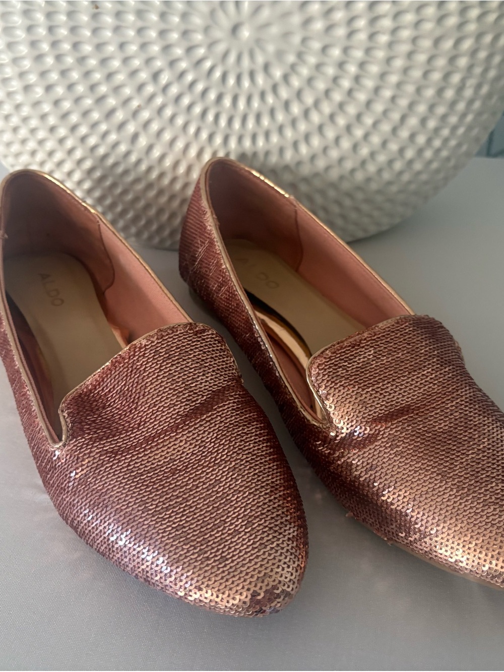 ALDO Rose Gold Sequin Slip-On Loafers